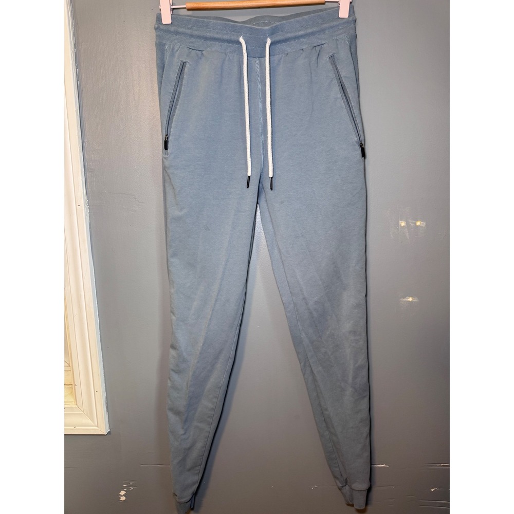 Light Blue Drawstring Joggers with Zipper Pockets Tapered Leg Pants Size M